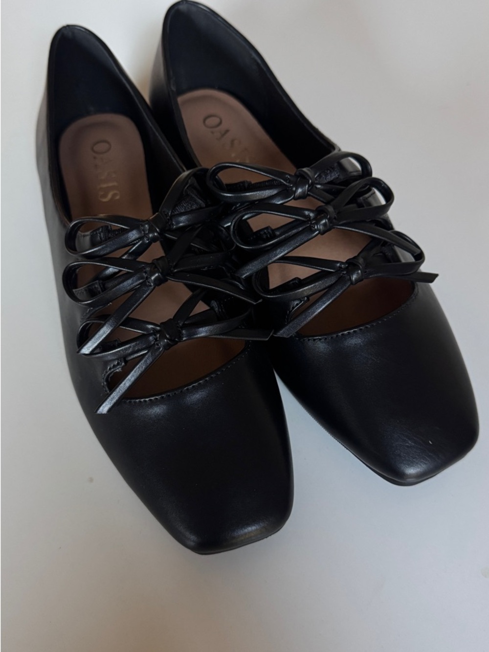 NWT Oasis Black Lace-Up Bow Ballet Flats